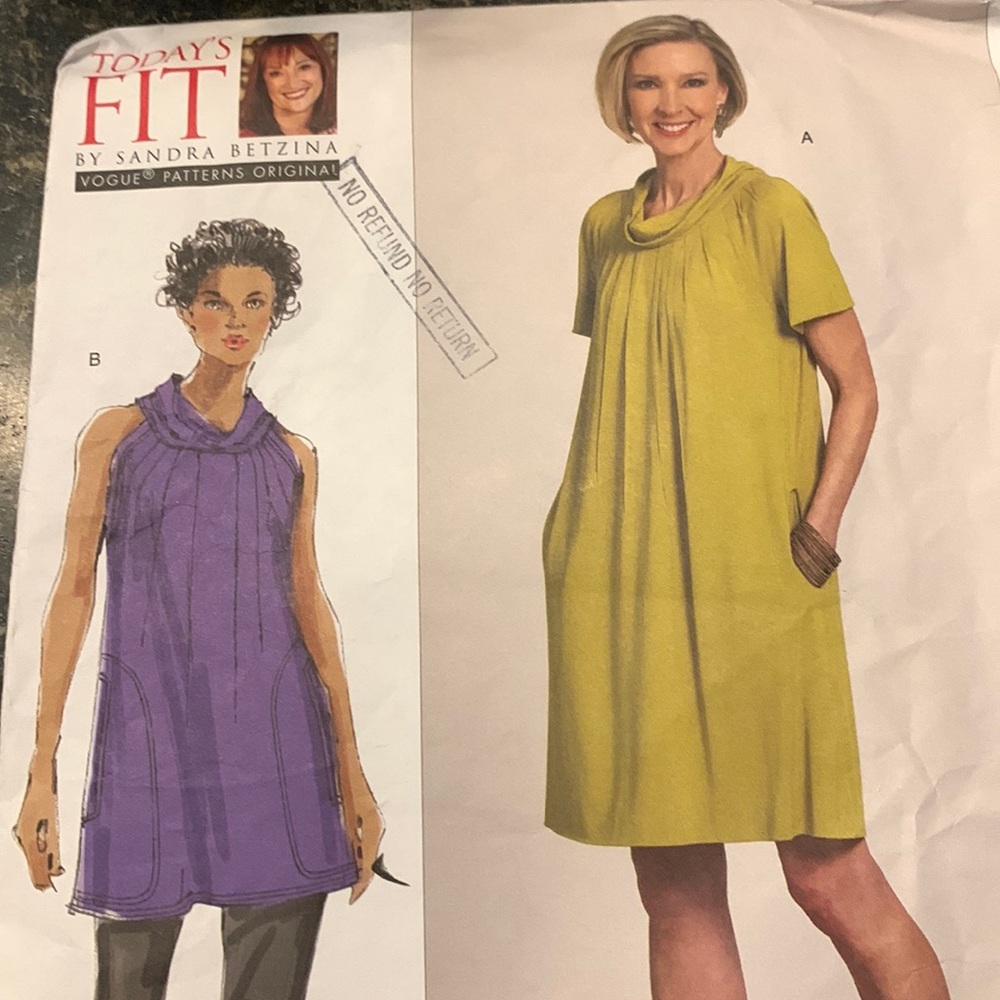 Vogue dress pattern in several sizes, + Vogue American Designer" sew-in label